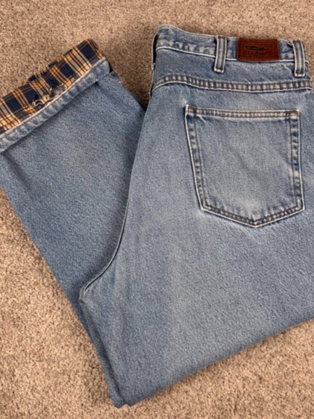 LL Bean Flannel Lined Natural Fit Jeans Mens 34x26 Blue Medium Wash Denim 130657